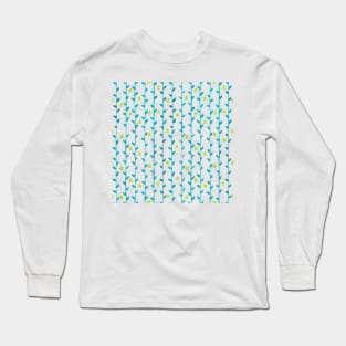 Watercolor Floral Vines Pattern - Neon Green & Light Blue Long Sleeve T-Shirt